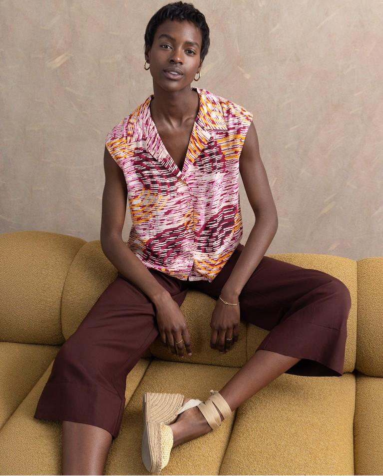 Surkana Blusa Sin Mangas Fluida Y Estampada Multi