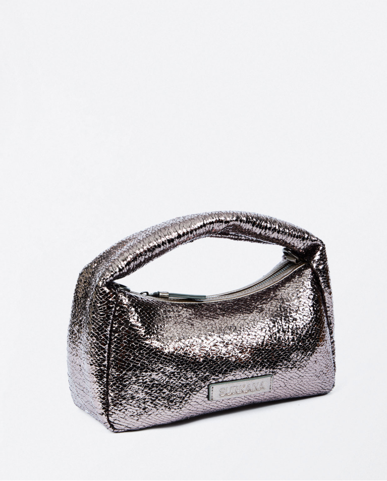 Surkana Bolso De Mano Metalizado Plata