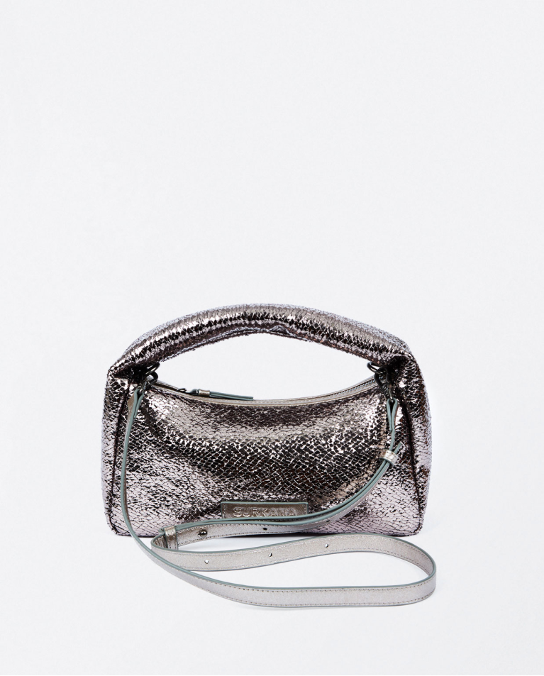 Surkana Bolso De Mano Metalizado Plata