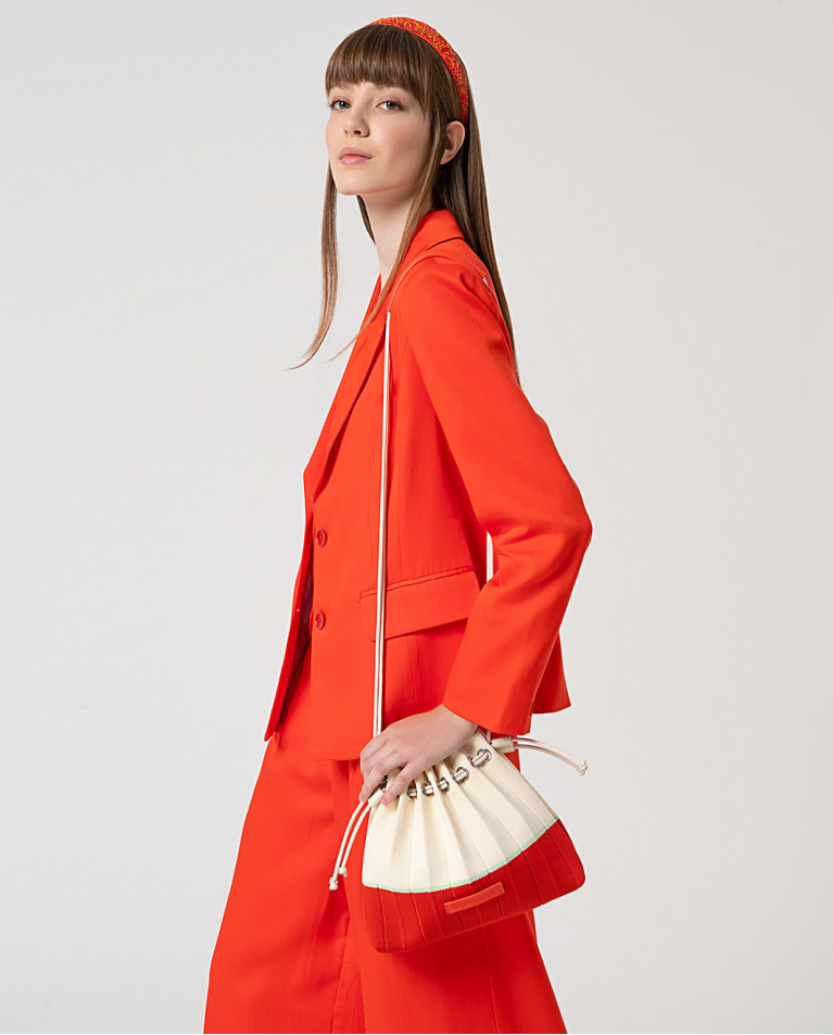 Surkana Bolso De Punto Plisado Asa Regulable Rojo