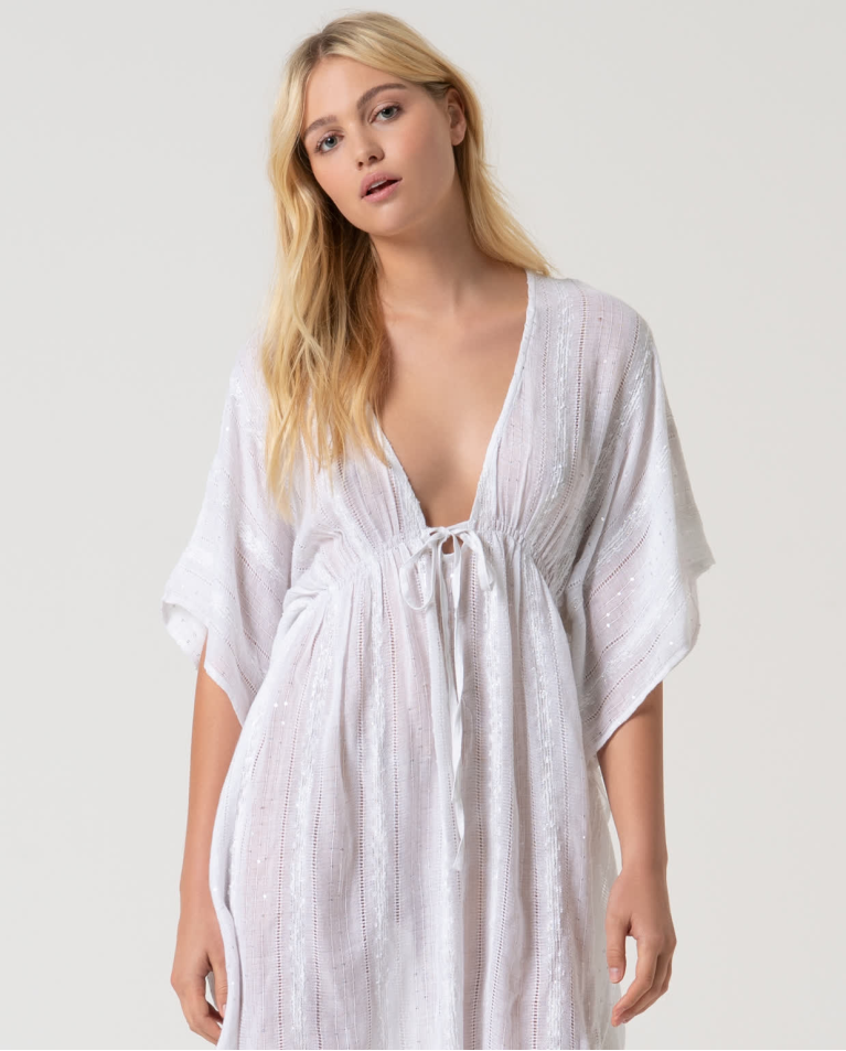 Surkana Caftán Corto Con Lentejuelas Liso Blanco