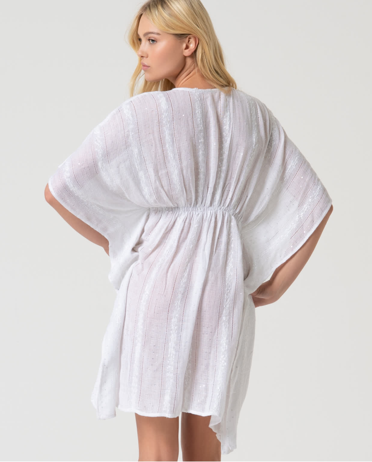 Surkana Caftán Corto Con Lentejuelas Liso Blanco