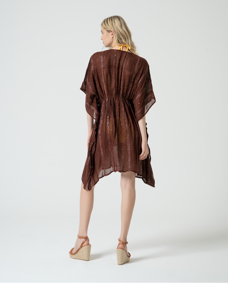 Surkana Caftán Corto Con Lentejuelas Liso Marrón
