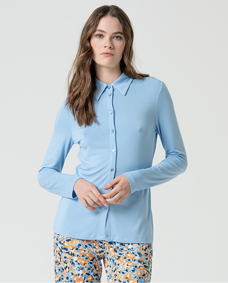 surkana Camisa básica bamboo lisa Azul celeste