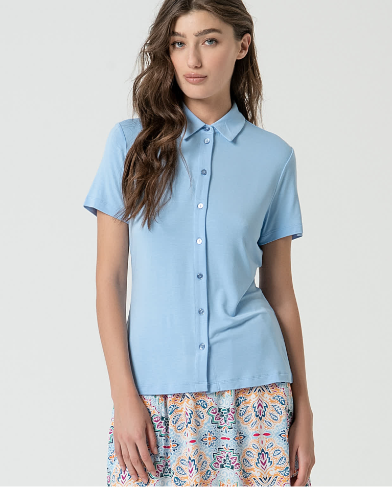 surkana Camisa básica bamboo lisa Azul celeste