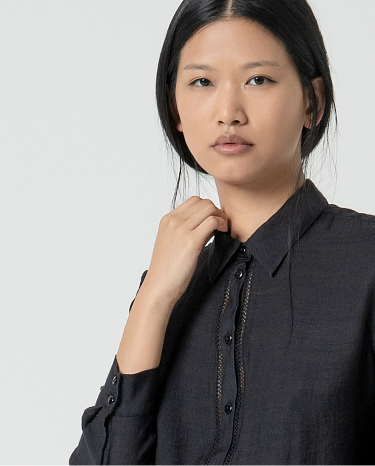 Surkana Camisa Con Bordados Perforados Lisa Negro