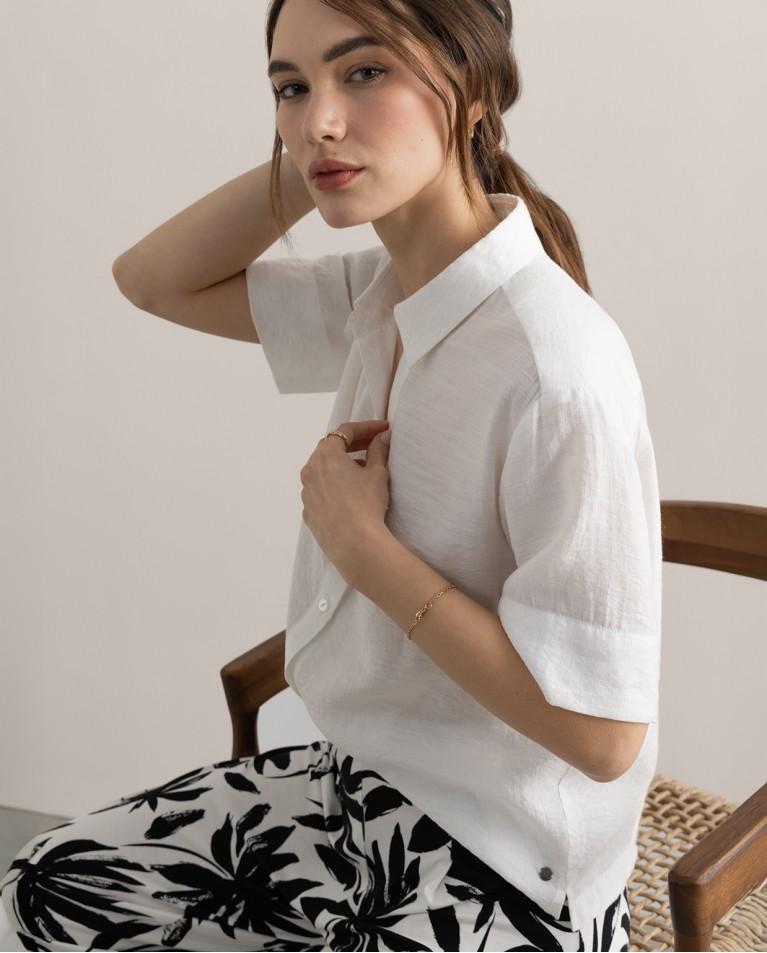 Surkana Camisa Corta Satinada Lisa Blanco