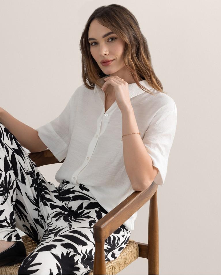 surkana Camisa corta satinada lisa Blanco