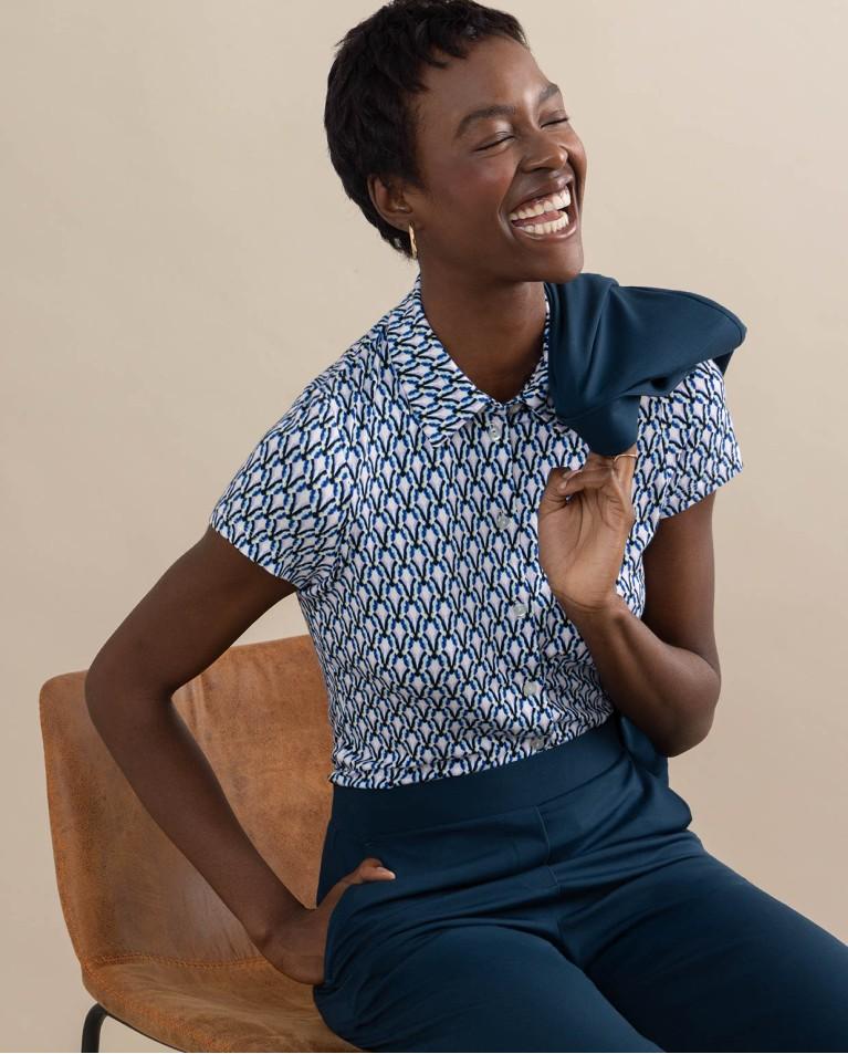 Surkana Camisa Elástica Manga Corta Estampada Azul