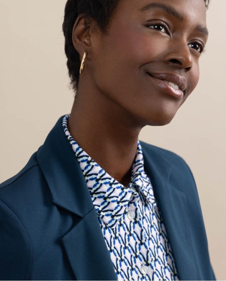 Surkana Camisa Elástica Manga Corta Estampada Azul