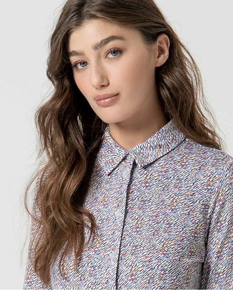 Surkana Camisa Elástica Manga Larga Estampada Azul