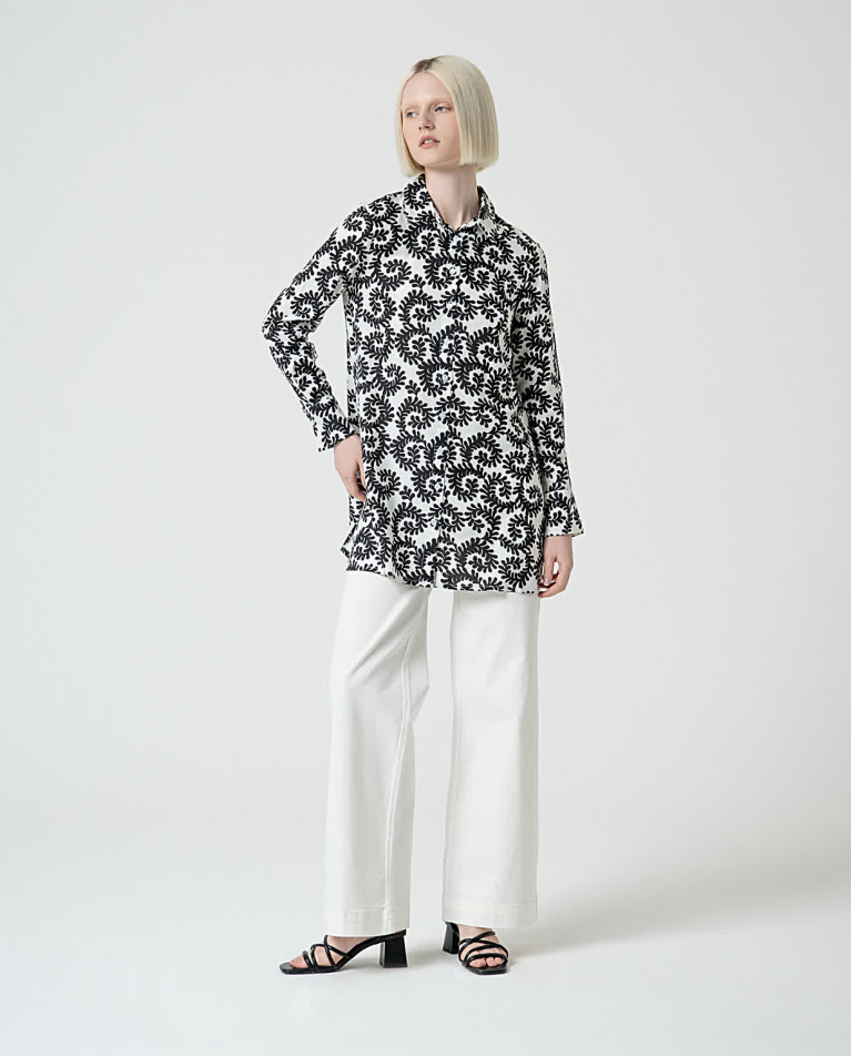 Surkana Camisa Larga Estampada Blanco