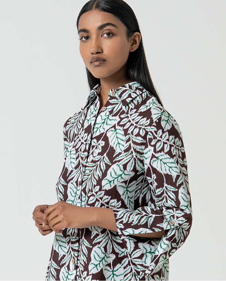 Surkana Camisa Oversize De Lino Estampada Marrón