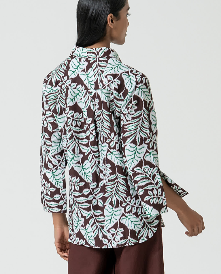 Surkana Camisa Oversize De Lino Estampada Marrón