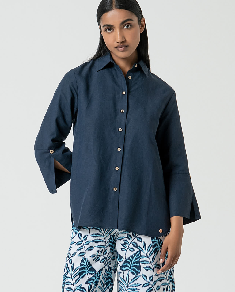 surkana Camisa oversize de lino Marino