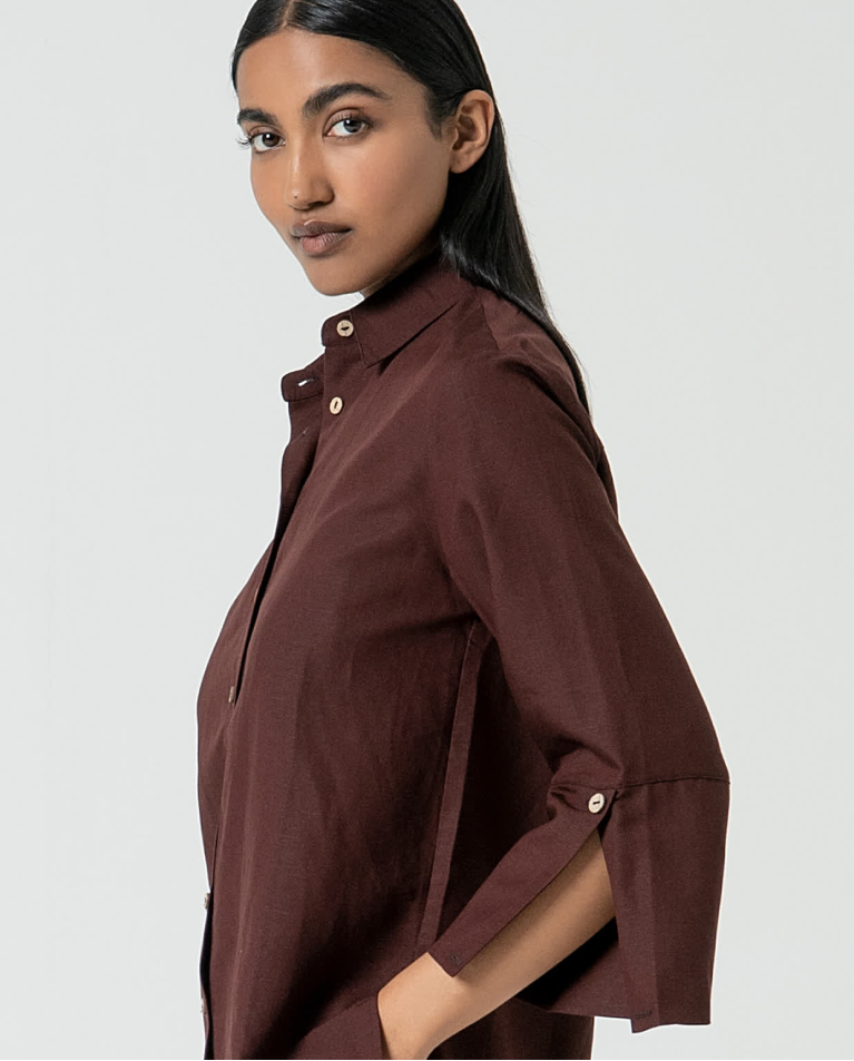 Surkana Camisa Oversize De Lino Marrón