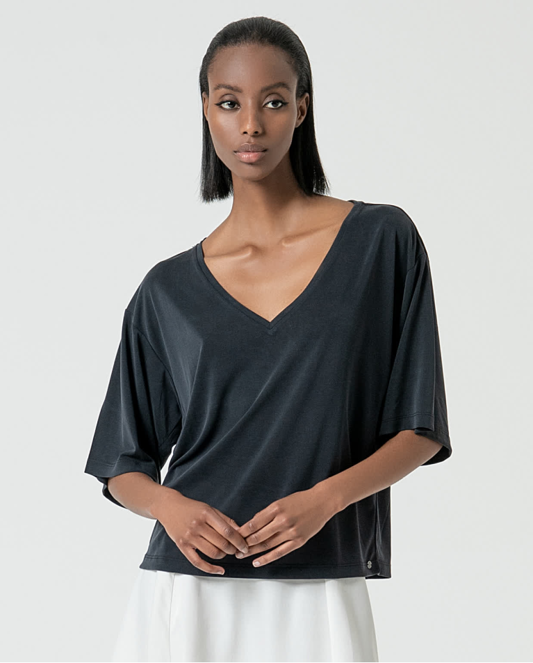 surkana Camiseta elástica amplia lisa Negro