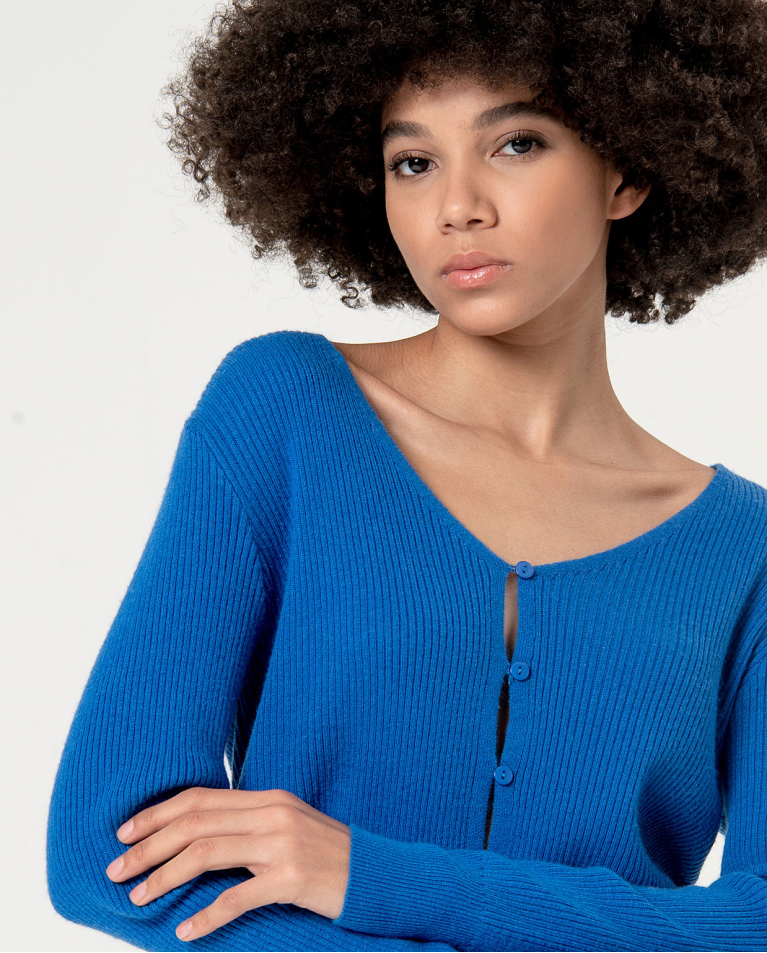 Surkana Cárdigan Corto De Canalé Azul