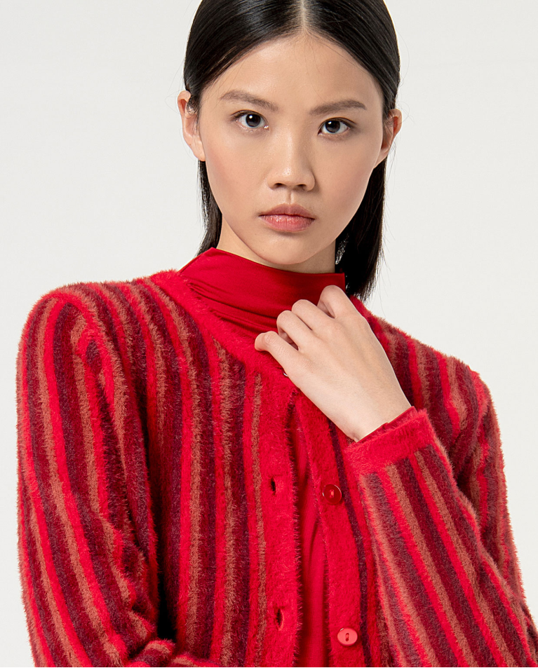 Surkana Cárdigan Corto Efecto Cepillado Granate