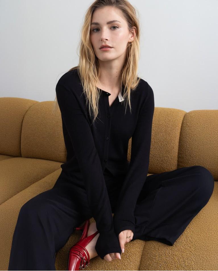 surkana Cárdigan de punto manga larga liso Negro