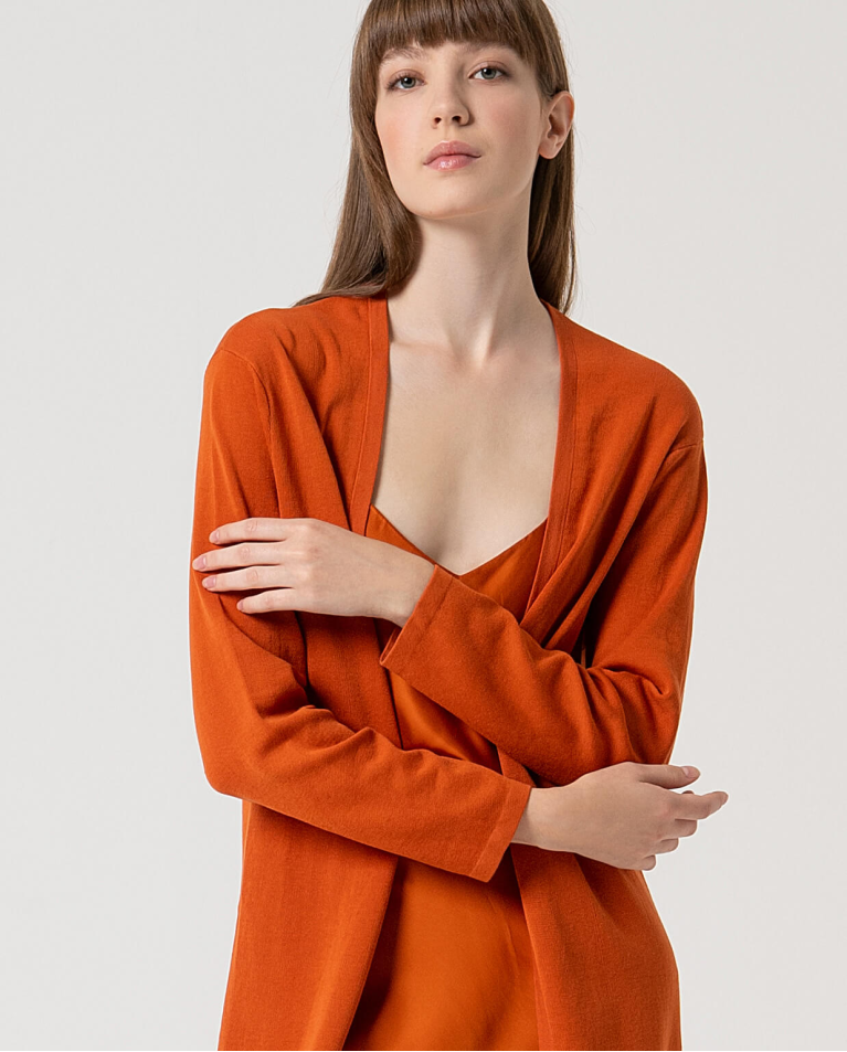 Surkana Cárdigan Largo Algodón Liso Teja