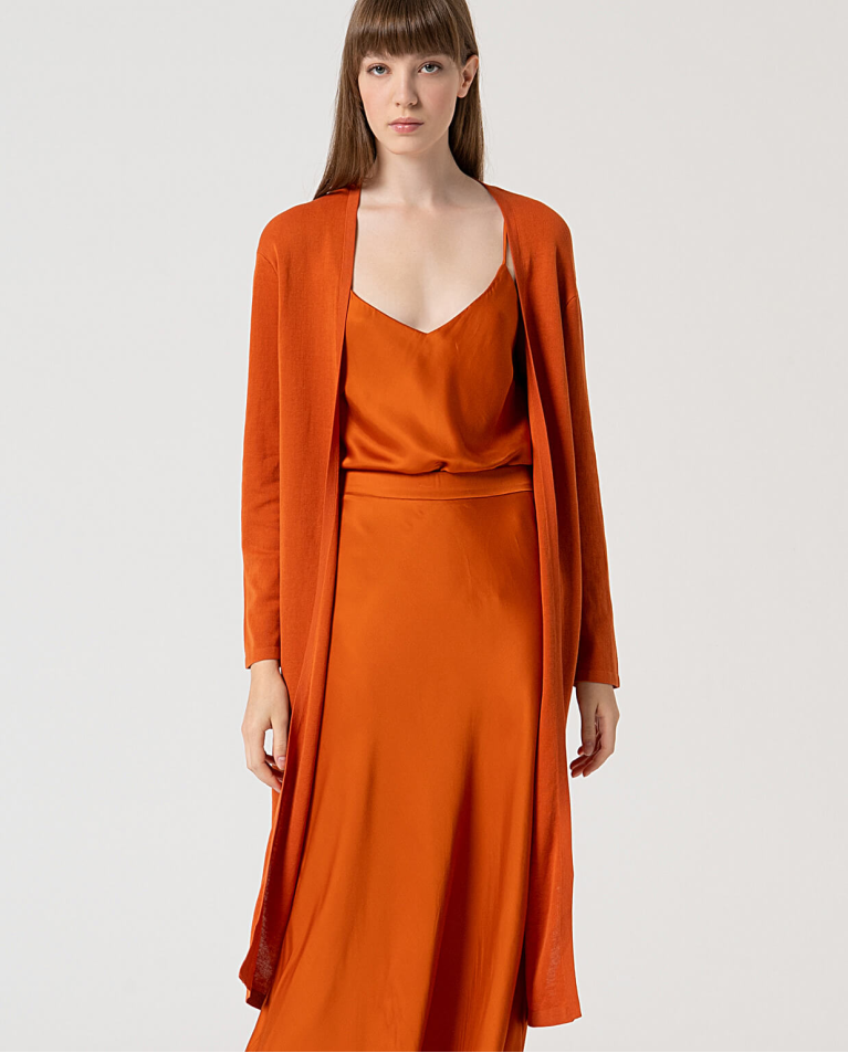 surkana Cárdigan largo algodón liso Teja