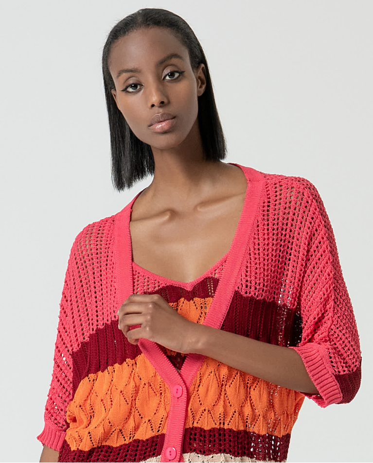 Surkana Cárdigan Largo De Crochet Fucsia