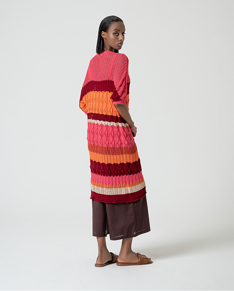 Surkana Cárdigan Largo De Crochet Fucsia