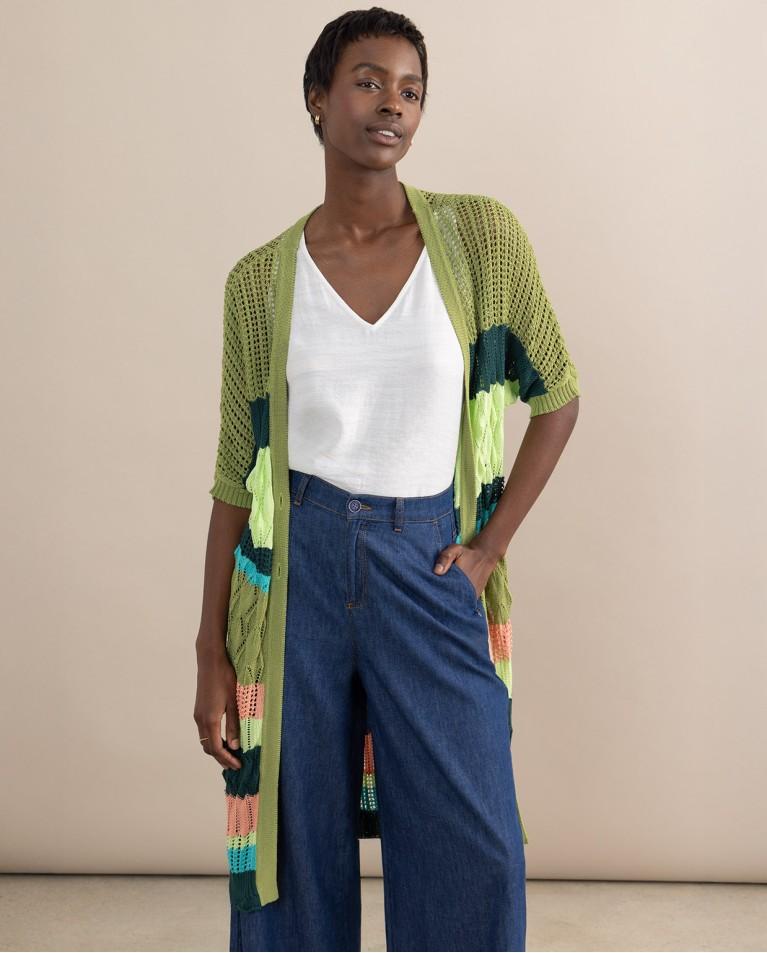 surkana Cárdigan largo de crochet Verde