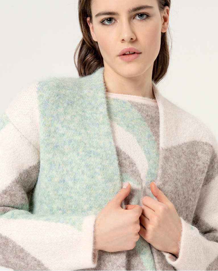 Surkana Cárdigan Largo De Punto Jacquard Crudo