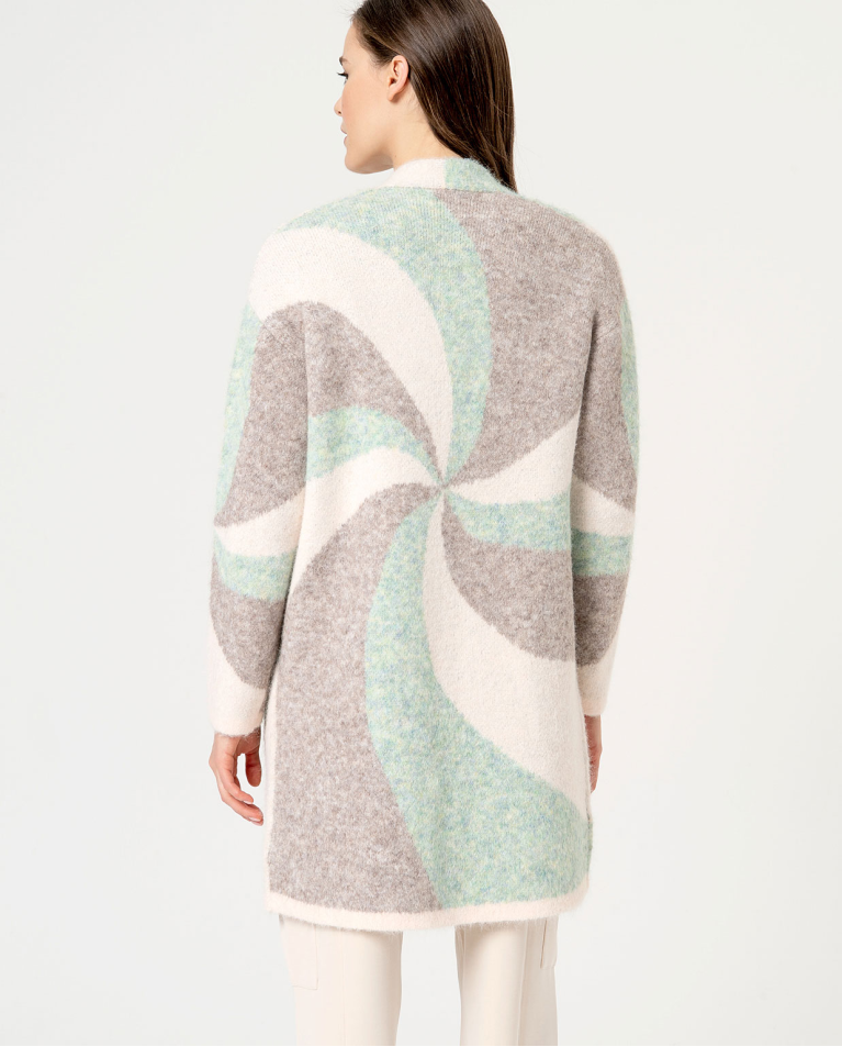 Surkana Cárdigan Largo De Punto Jacquard Crudo