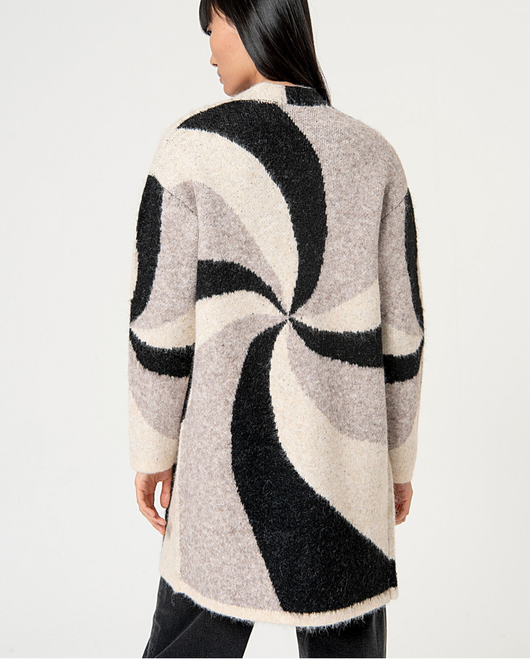 Surkana Cárdigan Largo De Punto Jacquard Negro