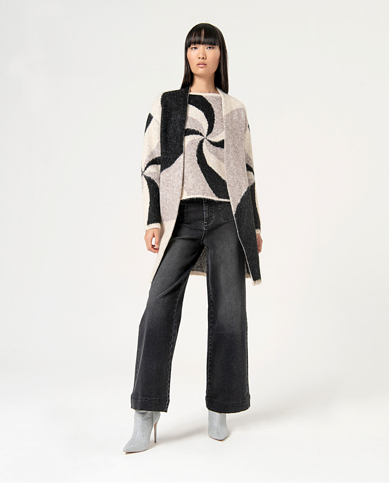 Surkana Cárdigan Largo De Punto Jacquard Negro