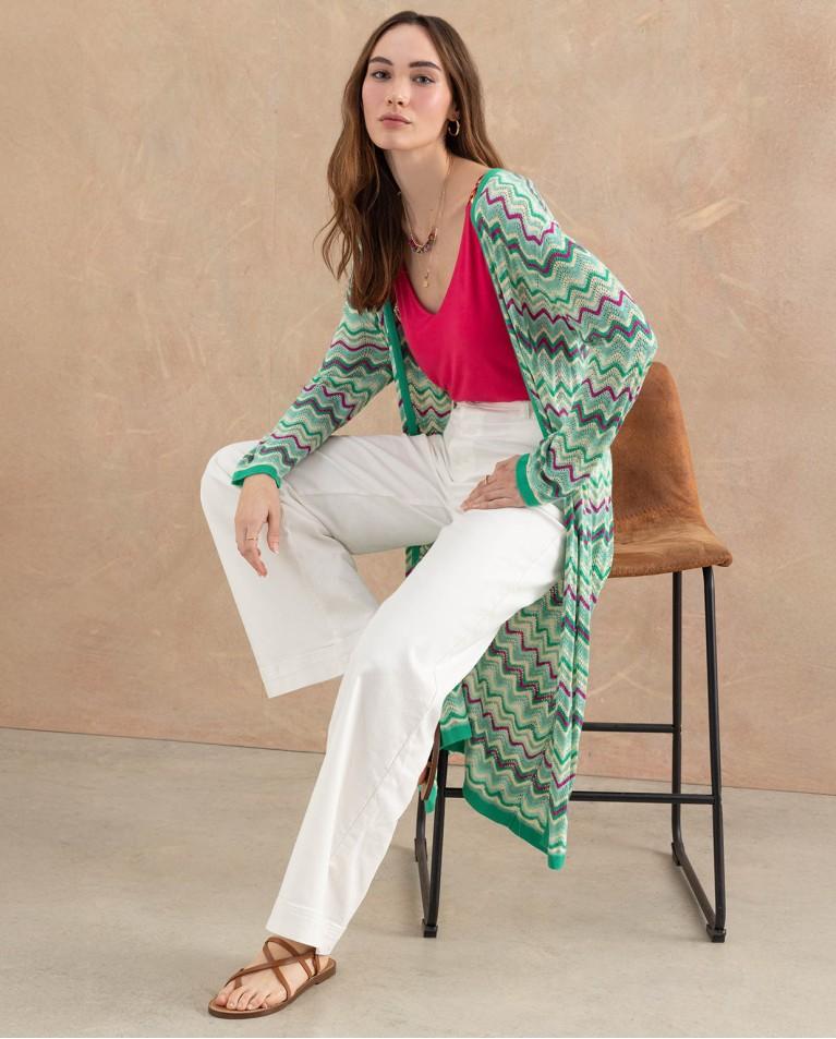 Surkana Cárdigan Largo Tricot Turquesa