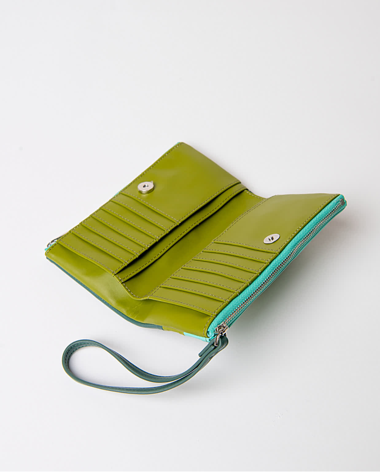 Surkana Cartera Blanda Tricolor Efecto Piel Verde