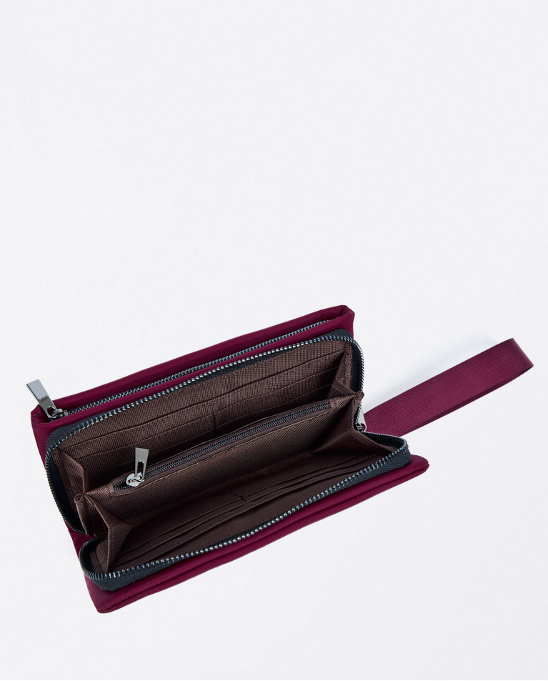 Surkana Cartera Doble Grande De Nylon Morado