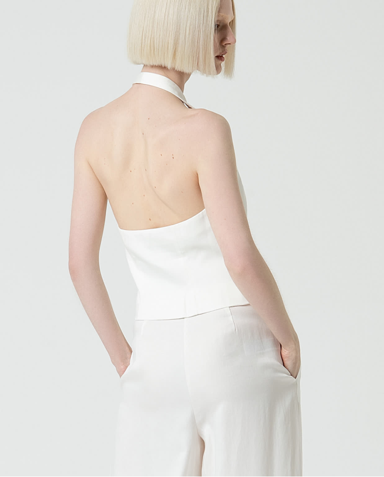 Surkana Chaleco Cuello Halter Liso Blanco