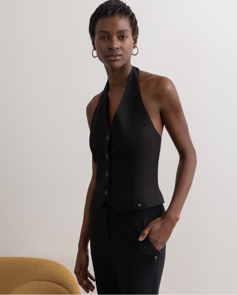 Surkana Chaleco Cuello Halter Liso Negro