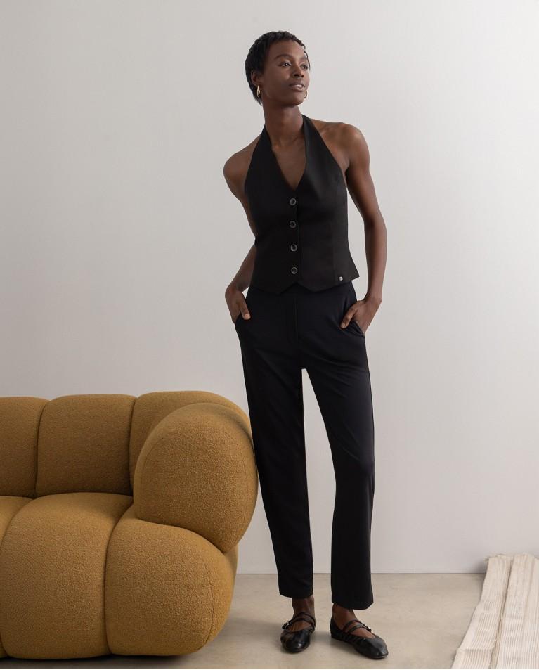 Surkana Chaleco Cuello Halter Liso Negro