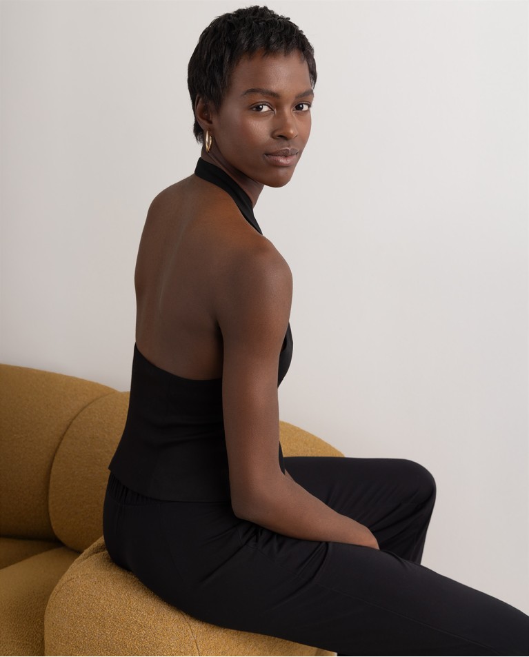 surkana Chaleco cuello halter liso Negro