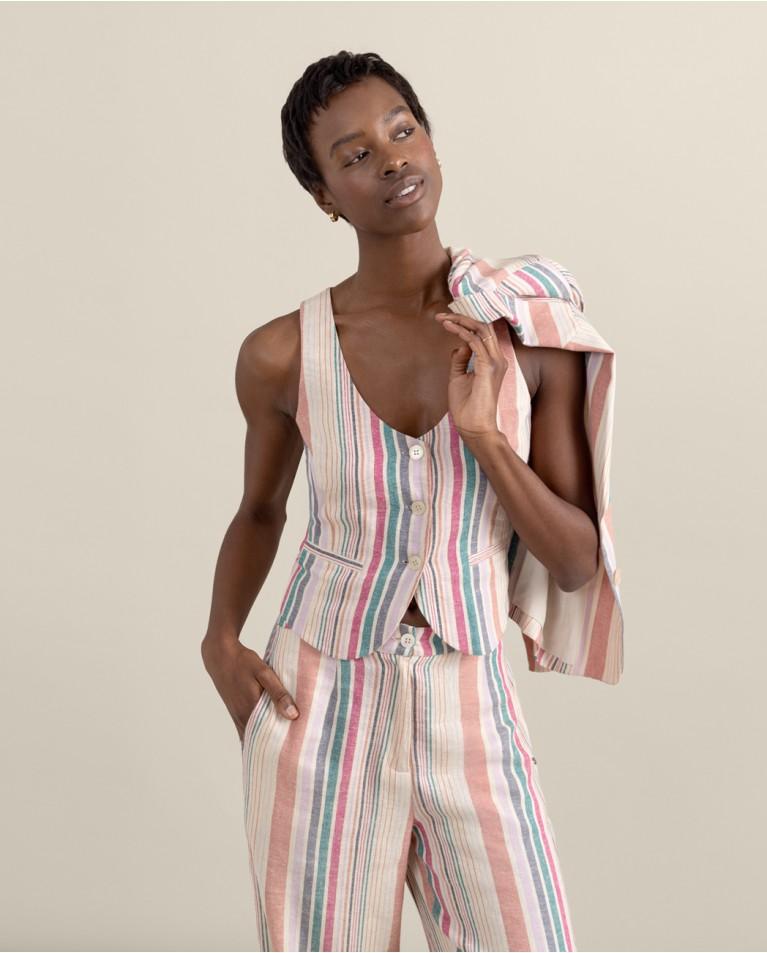 Surkana Chaleco De Lino A Rayas Multi