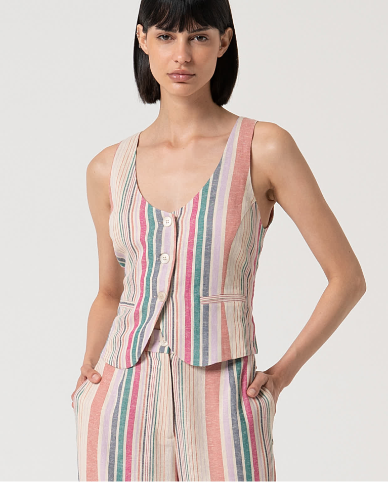 Surkana Chaleco De Lino A Rayas Multi