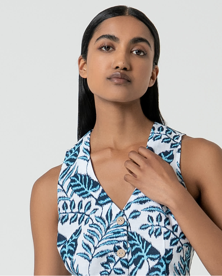 Surkana Chaleco De Lino Estampado Azul