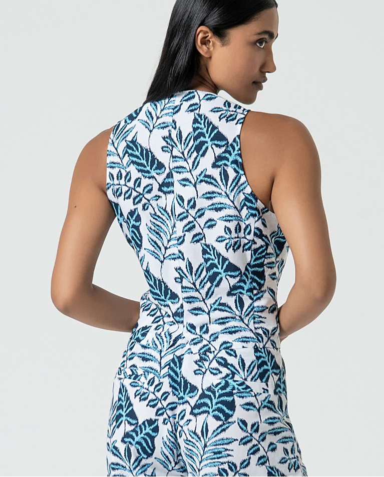 Surkana Chaleco De Lino Estampado Azul