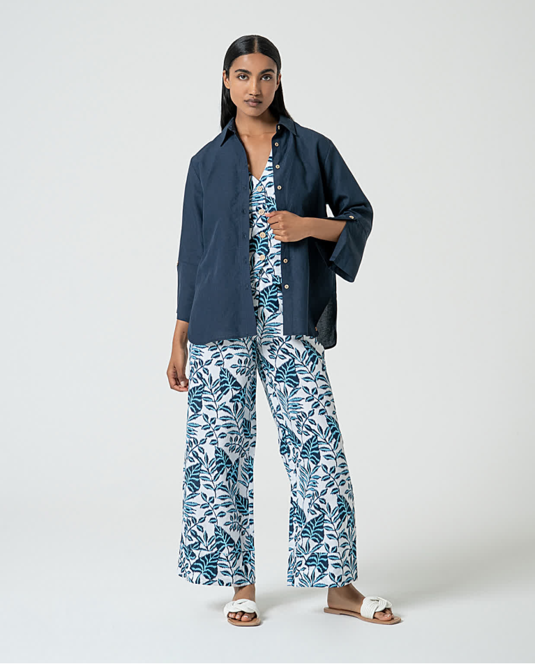 Surkana Chaleco De Lino Estampado Azul