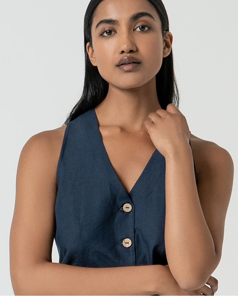 Surkana Chaleco De Lino Liso Marino