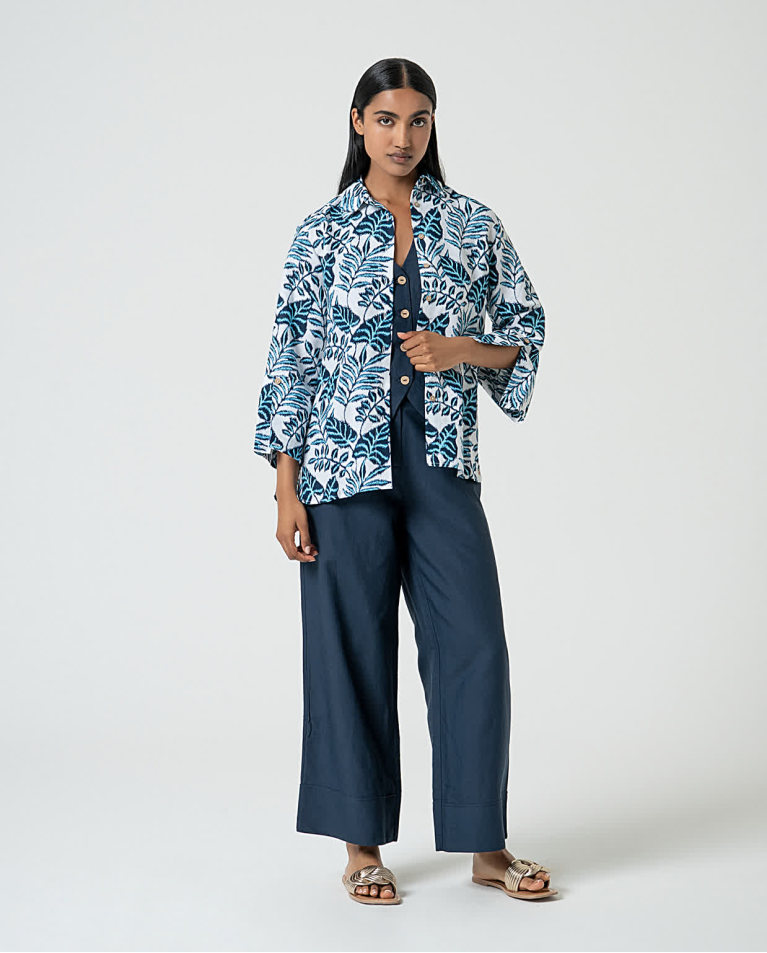 Surkana Chaleco De Lino Liso Marino