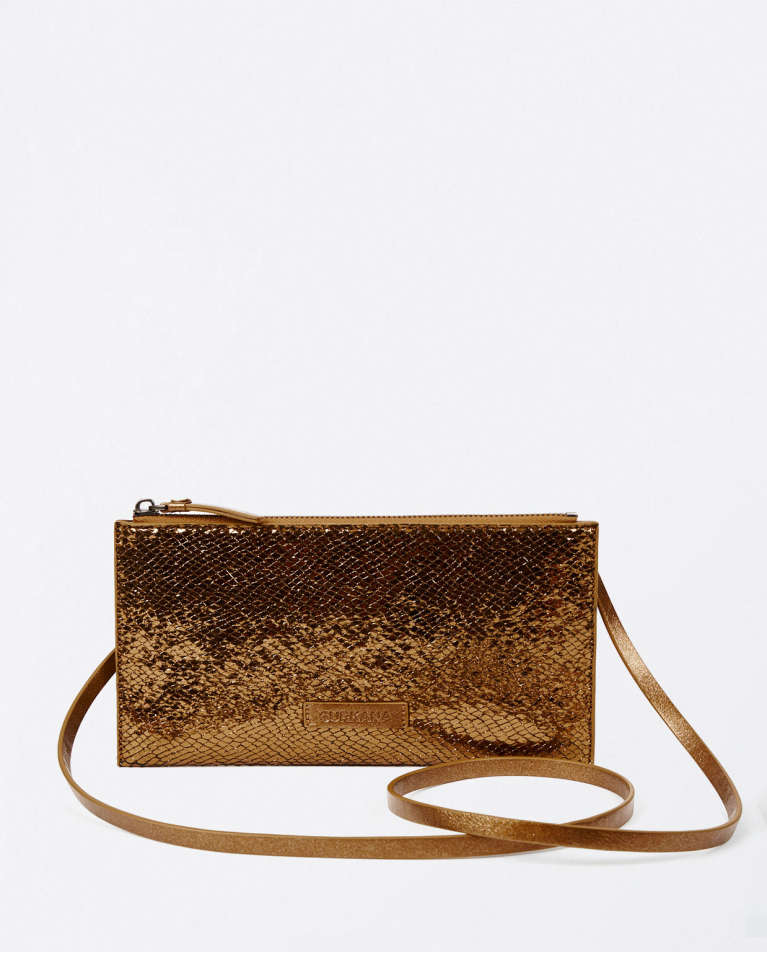 Surkana Clutch Metalizado Con Asa Cobre