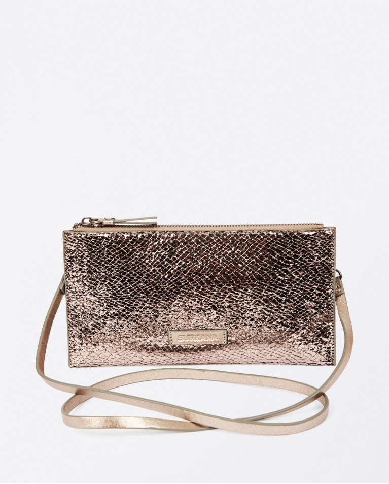 Surkana Clutch Metalizado Con Asa Plata