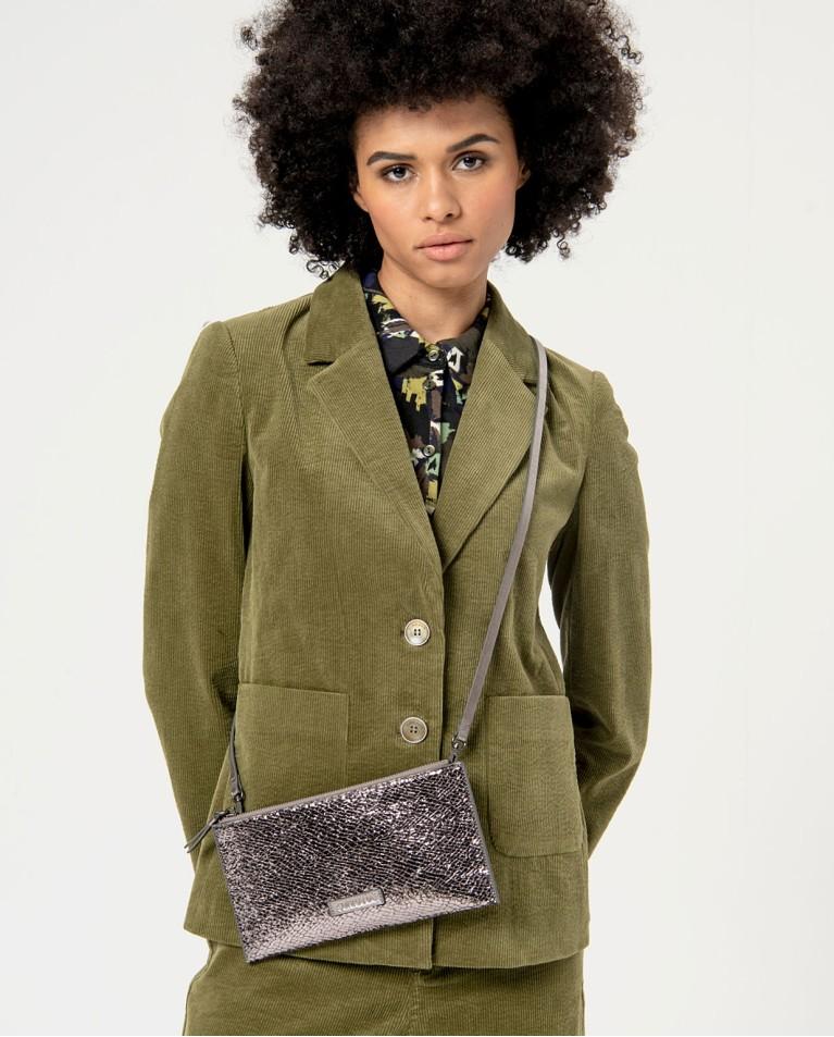 Surkana Clutch Metalizado Con Asa Plata